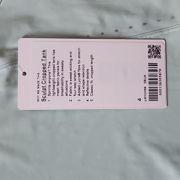 Lululemon Sculpt Cropped Tank Top, 4, Delicate Mint, Classic Fit, Cropped, NWT - Picture 2 of 3